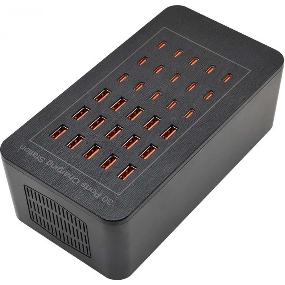 Station de charge multiple USB-C et USB-A 150W bloc avec 30 ports pour smartphones tablettes et accessoires - Noir