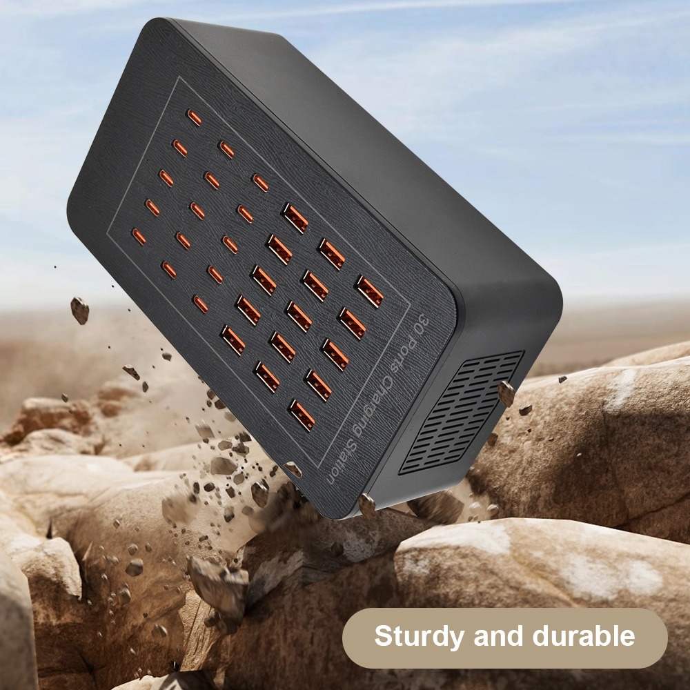 Station de charge multiple USB-C et USB-A 150W bloc avec 30 ports pour smartphones tablettes et accessoires - Noir