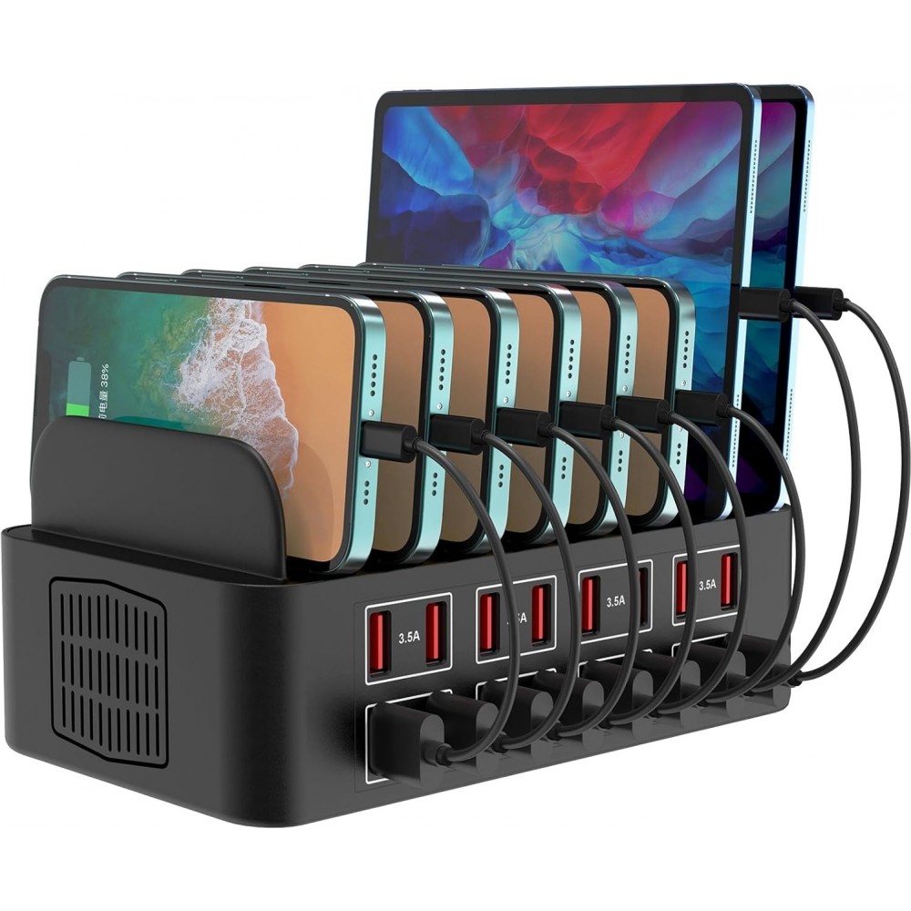 Station de charge USB 150W/35A avec 16 ports - Chargeur rapide multi-appareils iPad, tablettes et smartphones avec détection intelligente et protection multiple - Noir