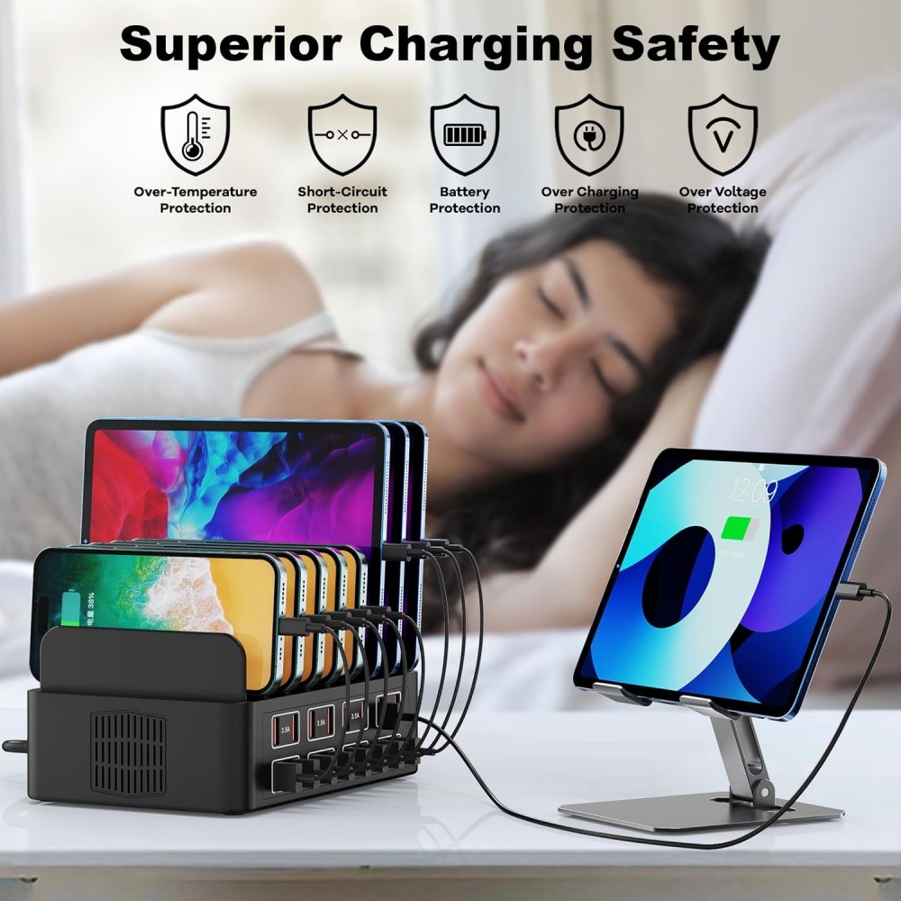 Station de charge USB 150W/35A avec 16 ports - Chargeur rapide multi-appareils iPad, tablettes et smartphones avec détection intelligente et protection multiple - Noir