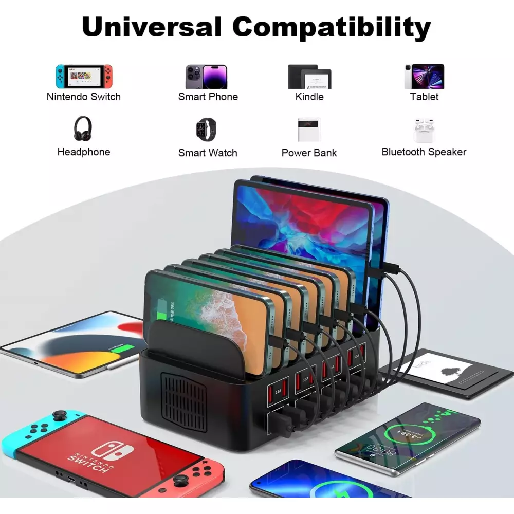 Station de charge USB 150W/35A avec 16 ports - Chargeur rapide multi-appareils iPad, tablettes et smartphones avec détection intelligente et protection multiple - Noir