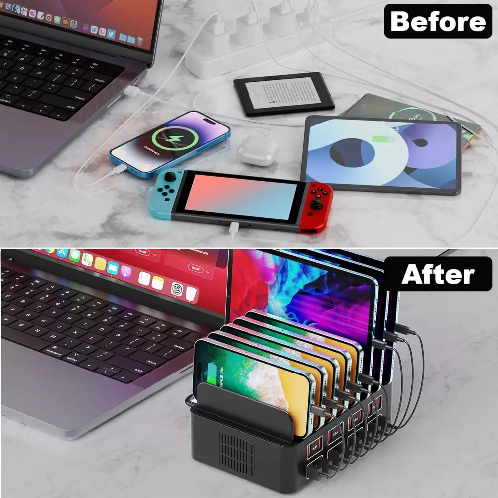 Station de charge USB 150W/35A avec 16 ports - Chargeur rapide multi-appareils iPad, tablettes et smartphones avec détection intelligente et protection multiple - Noir