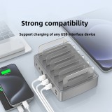 Station de charge USB multi-port 72W avec charge rapide PD & QC3.0 USB-C & USB-A et fonction support de bureau universel - Argent