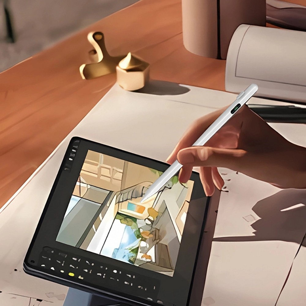 Stylo actif universel Wozinsky pour Android et iOS (sans fil, se charge en USB-C) - Blanc