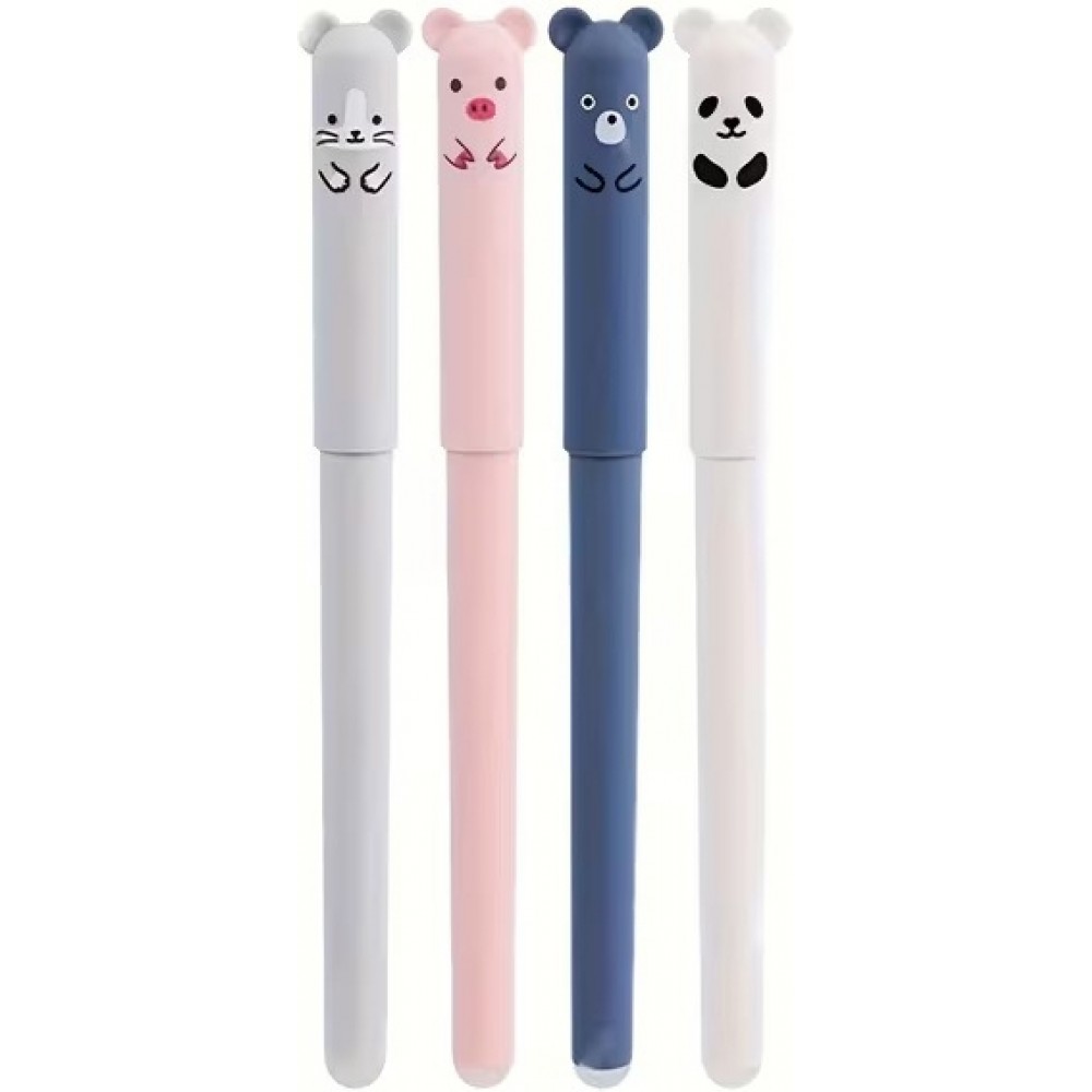 Stylos gel effa&ccedil;ables bleus motif animaux mignons pour &eacute;cole/bureau (lot de 4 pi&egrave;ces) - Multicolore