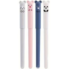 Stylos gel effa&ccedil;ables bleus motif animaux mignons pour &eacute;cole/bureau (lot de 4 pi&egrave;ces) - Multicolore