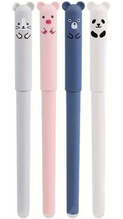 Stylos gel effa&ccedil;ables bleus motif animaux mignons pour &eacute;cole/bureau (lot de 4 pi&egrave;ces) - Multicolore