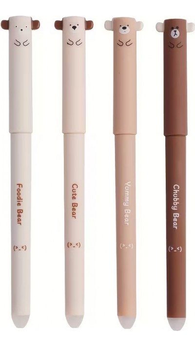 Stylos gel effa&ccedil;ables bleus motif ours pour &eacute;cole/bureau (lot de 4 pi&egrave;ces) - Brun
