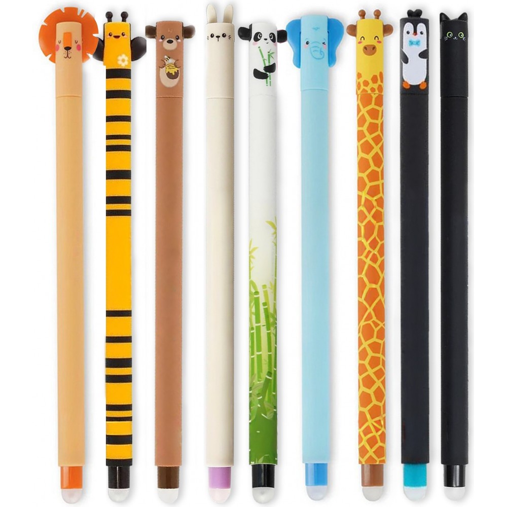 Stylos gel effaçables noirs avec animaux mignons pour école/bureau (lot de 13 pièces) - Multicolore