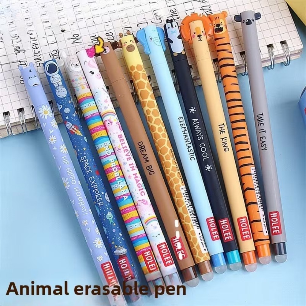 Stylos gel effaçables noirs avec animaux mignons pour école/bureau (lot de 13 pièces) - Multicolore