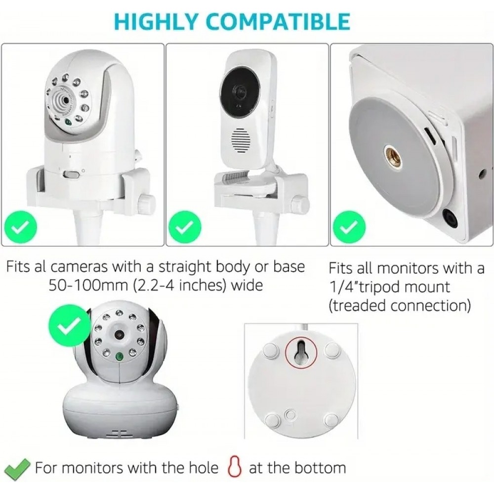 Support flexible universel baby phone pour téléphone ou caméra pivotant en silicone ajustable à différentes surfaces - Blanc