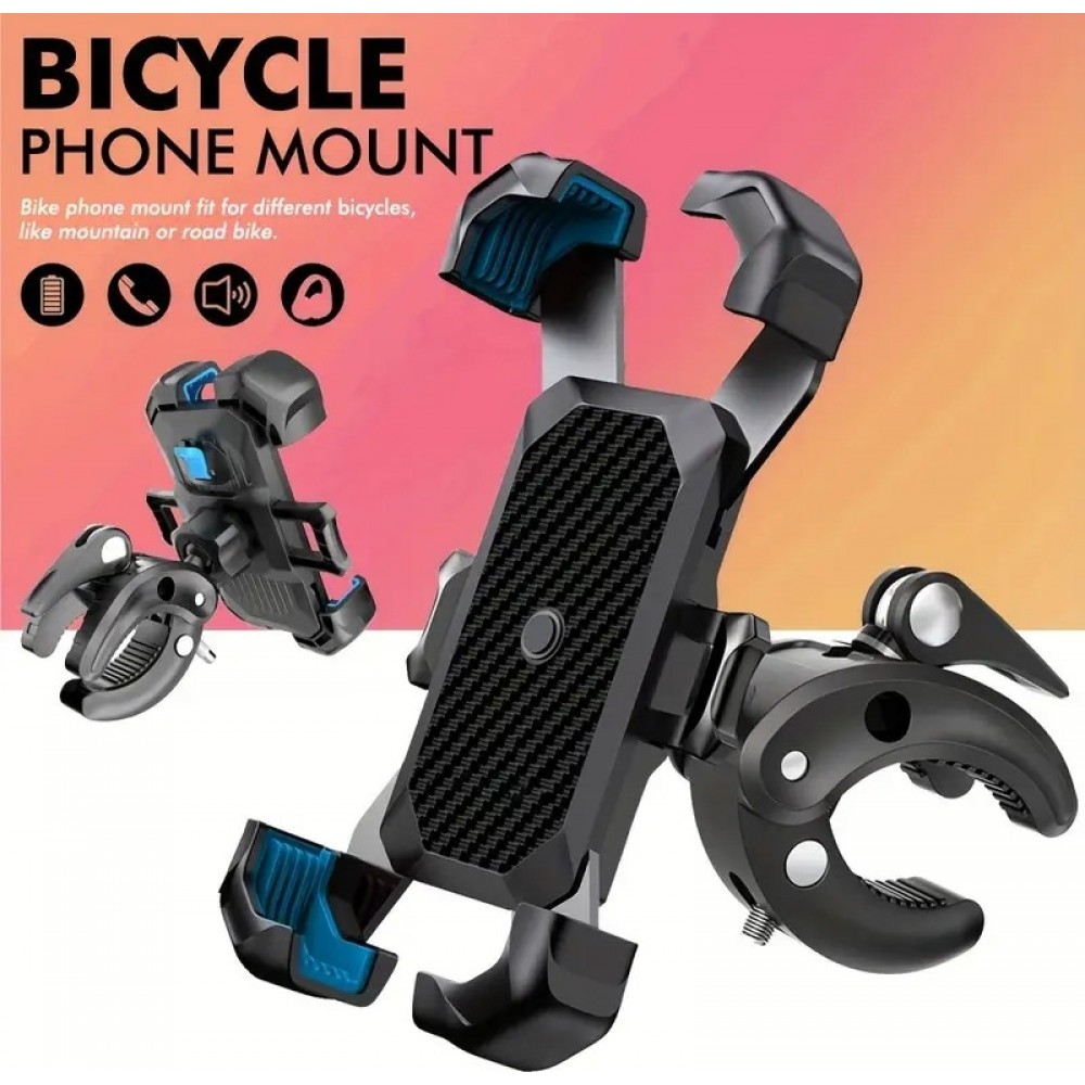 Support t&eacute;l&eacute;phone 4 griffes antichoc fixation guidon v&eacute;lo moto poussette ou scooter robuste et s&eacute;curis&eacute; - Noir