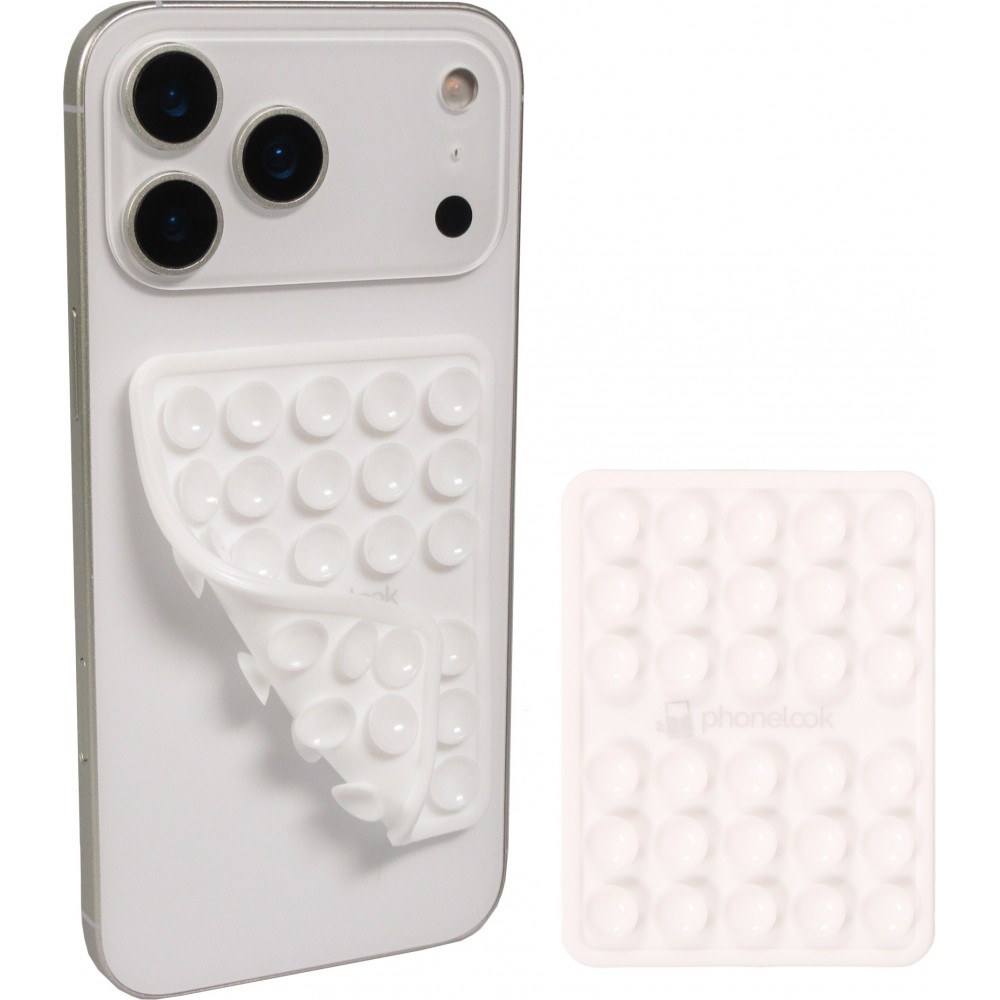 Support téléphone universel ventouse PhoneLook avec fixation autocollante en silicone - Blanc