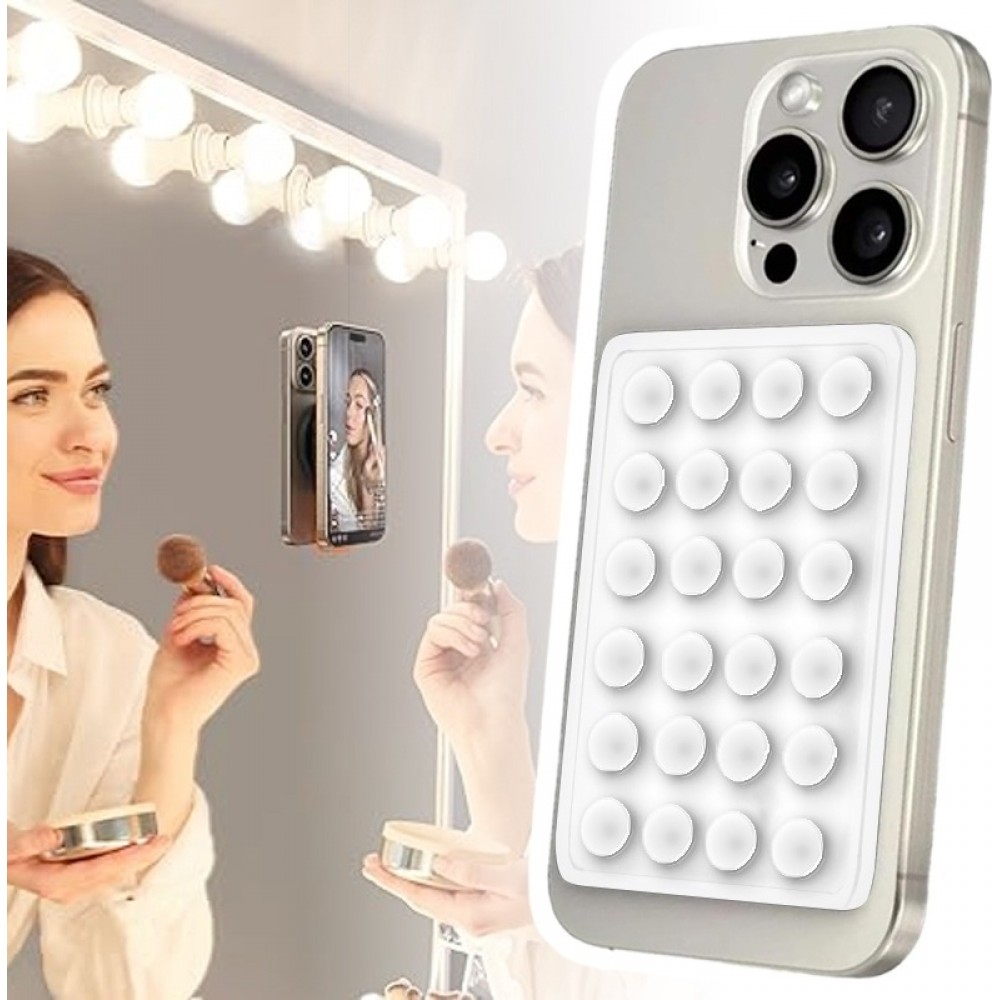 Support téléphone universel ventouse PhoneLook avec fixation autocollante en silicone - Blanc