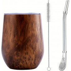 Tasse yerba mate avec bombilla kit gourd 250 ml couvercle + paille + brosse de nettoyage - Bois