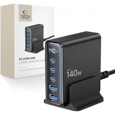 Tech-Protect DC140W-GAN Station de charge multiport avec 5 ports 3x PD USB-C et 2x QC 3.0 USB-A - Noir