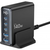 Tech-Protect DC140W-GAN Station de charge multiport avec 5 ports 3x PD USB-C et 2x QC 3.0 USB-A - Noir