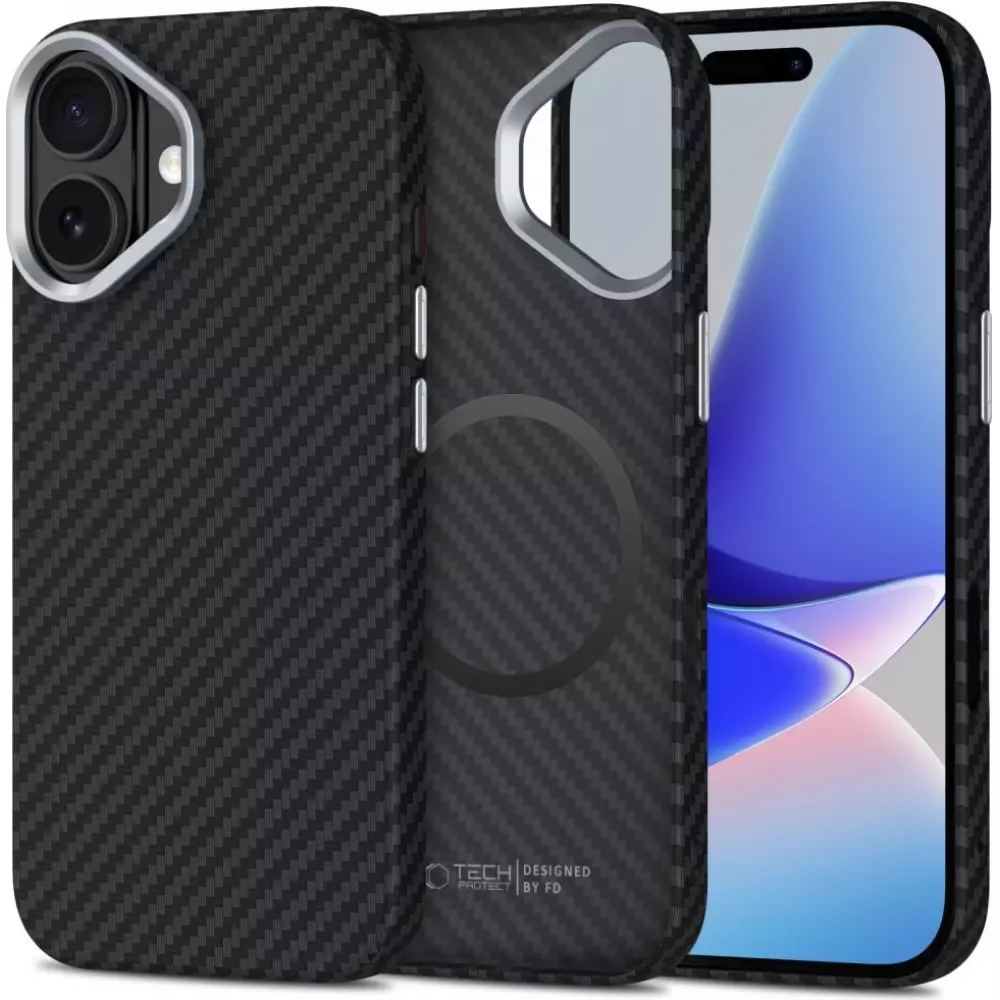 Coque iPhone 17 - Tech-Protect Ion Carbon compatible avec MagSafe durable et légère - Argent