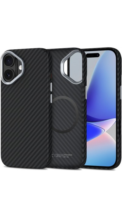 Coque iPhone 17 - Tech-Protect Ion Carbon compatible avec MagSafe durable et légère - Argent