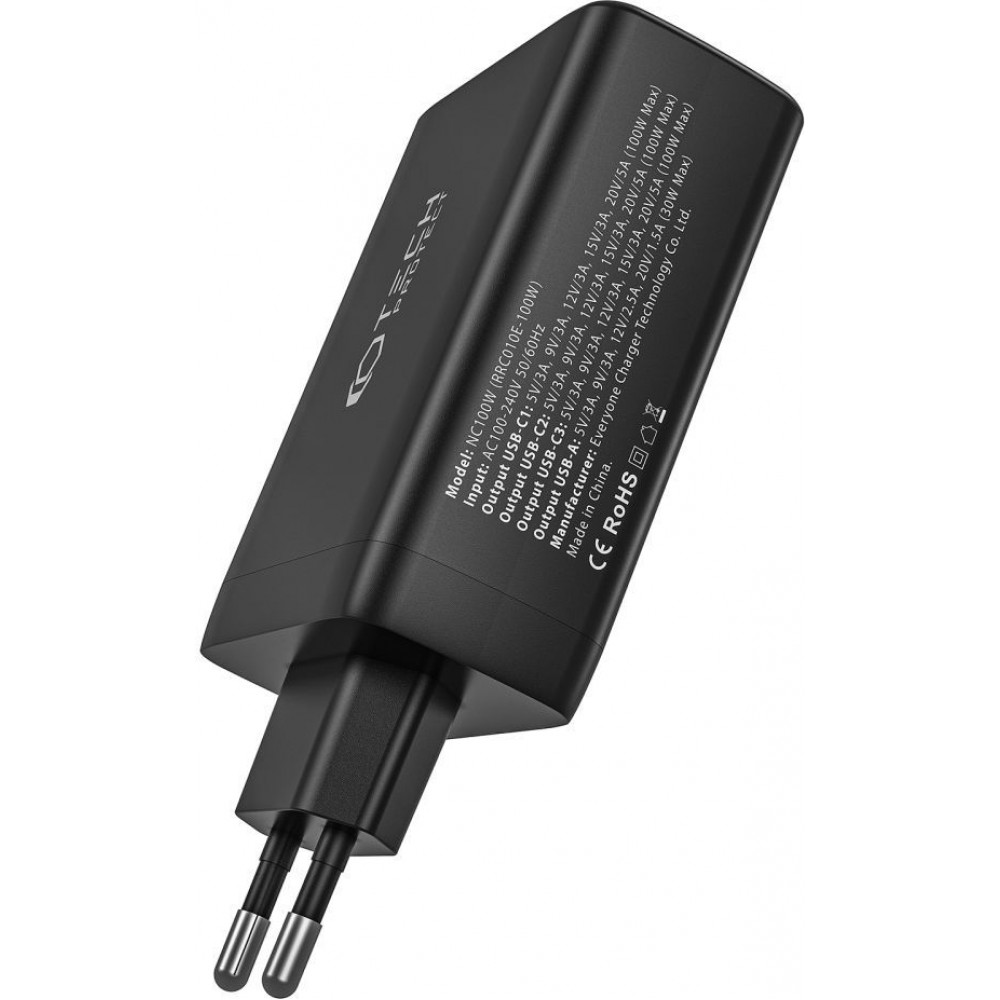 Tech-Protect NC100W-GAN chargeur 100W 3x USB-C PD / USB-A QC 3.0 - Blanc