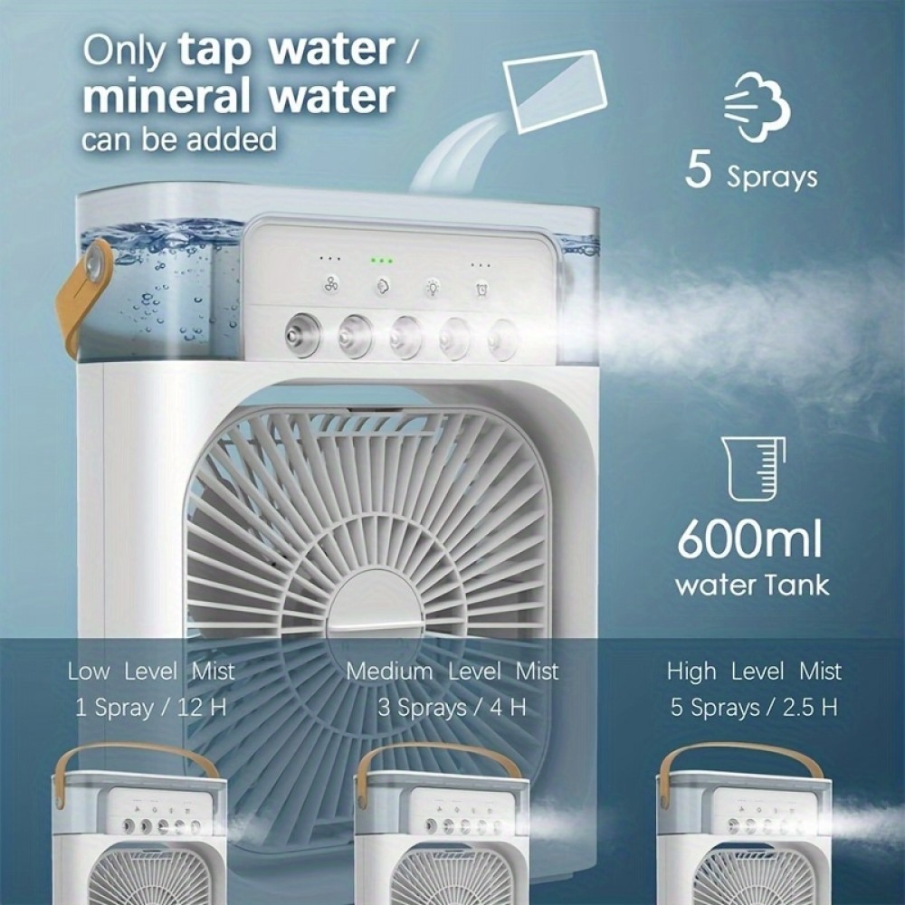 Ventilateur brumisateur rafraîchissant USB multifonction avec diffuseur d'arômes 6 modes de pulvérisation ajustable - Noir