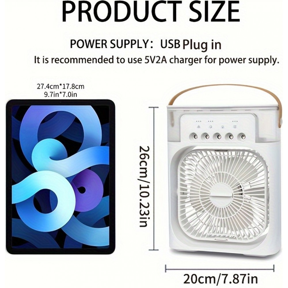Ventilateur brumisateur rafraîchissant USB multifonction avec diffuseur d'arômes 6 modes de pulvérisation ajustable - Noir