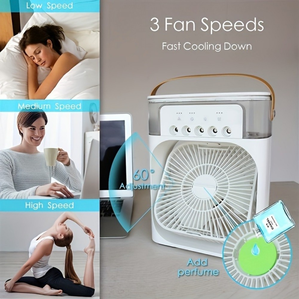 Ventilateur brumisateur rafraîchissant USB multifonction avec diffuseur d'arômes 6 modes de pulvérisation ajustable - Noir