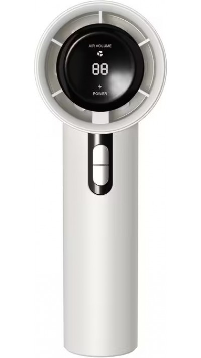 Ventilateur de poche turbo haute vitesse 100 niveaux de r&eacute;glage portable rechargeable 1800 mAh pour voyage ext&eacute;rieur et bureau - Blanc