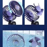 Ventilateur Fan mini portable rechargeable LED avec &eacute;cran num&eacute;rique rotation 90&deg; 5 vitesses silencieuses - Bleu