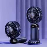 Ventilateur Fan mini portable rechargeable LED avec &eacute;cran num&eacute;rique rotation 90&deg; 5 vitesses silencieuses - Bleu