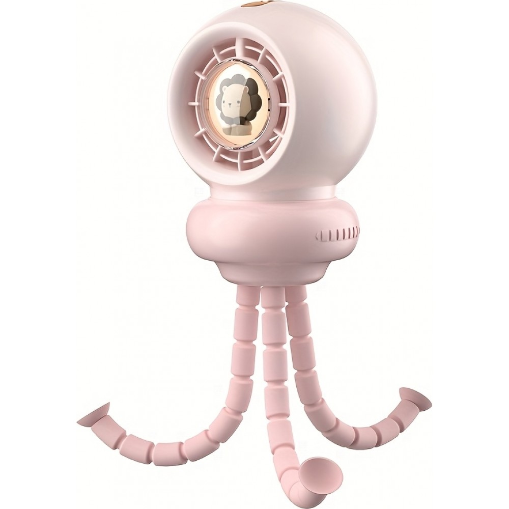 Ventilateur portable look bébé enfant avec trépied flexible pour voiture / voyage / poussette - Rose