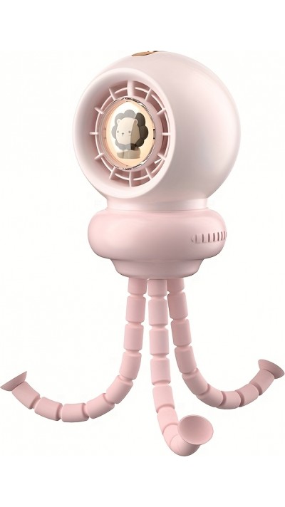 Ventilateur portable look bébé enfant avec trépied flexible pour voiture / voyage / poussette - Rose