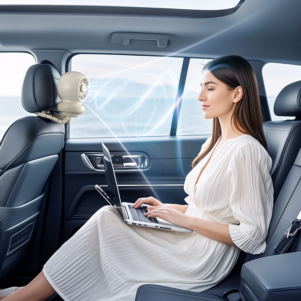 Ventilateur portable look bébé enfant avec trépied flexible pour voiture / voyage / poussette - Rose