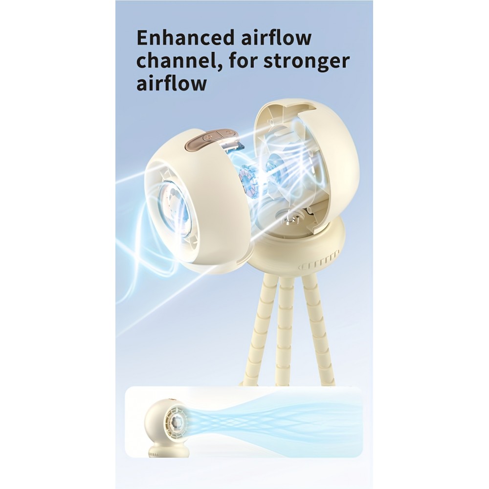 Ventilateur portable look bébé enfant avec trépied flexible pour voiture / voyage / poussette - Rose