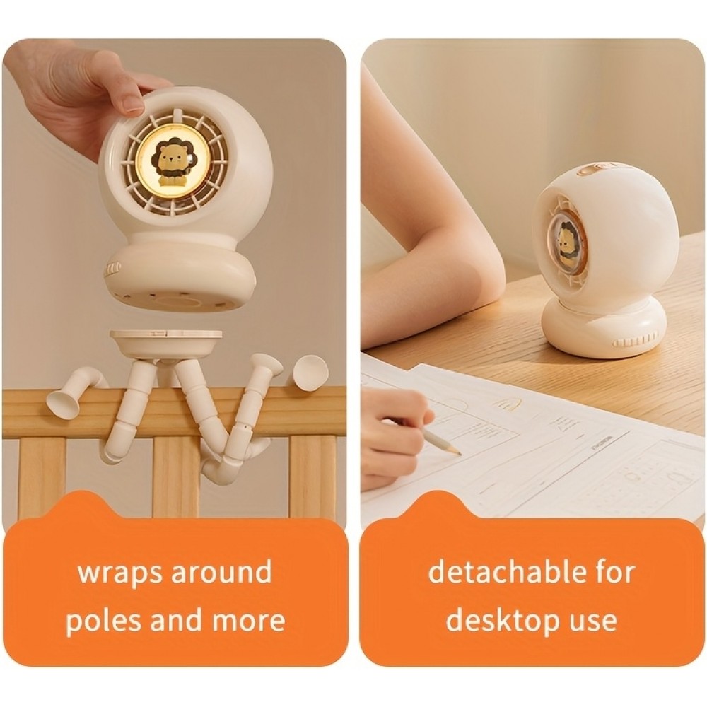 Ventilateur portable look bébé enfant avec trépied flexible pour voiture / voyage / poussette - Rose
