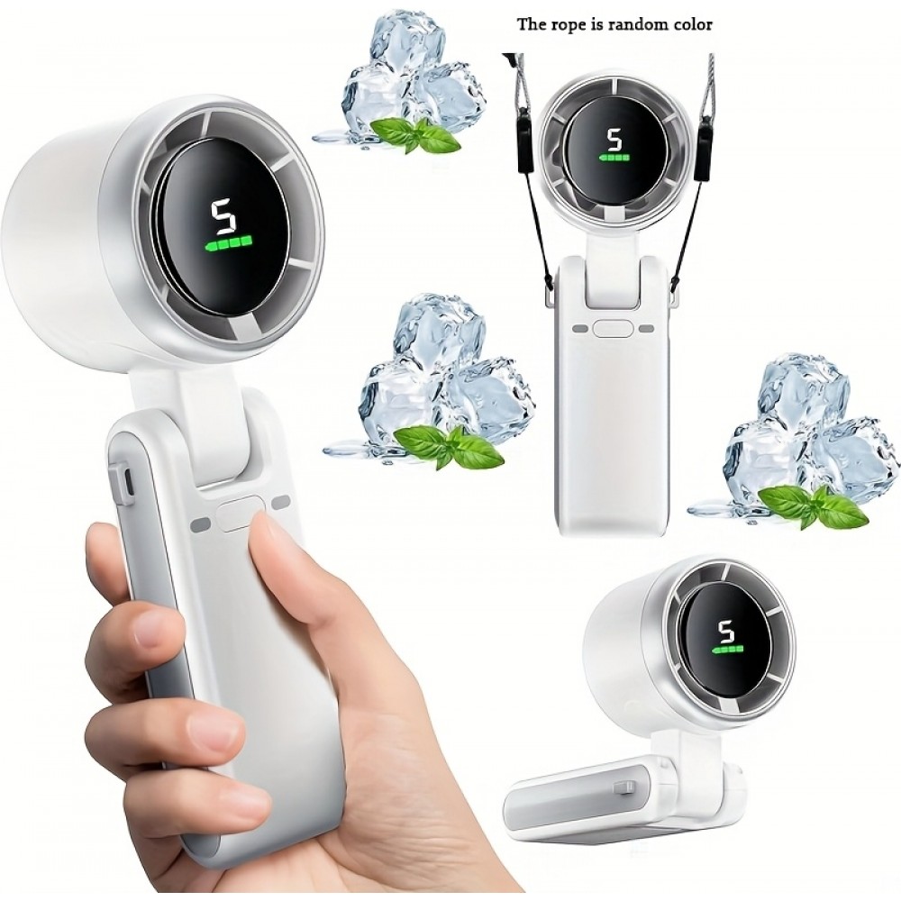Ventilateur portable pliable rechargeable USB ultra-silencieux 5 vitesses 3600mAh autonomie 10h - Blanc