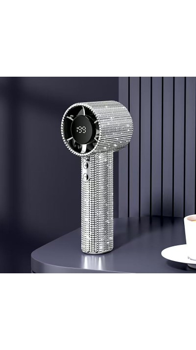 Ventilateur portable strass paillettes Turbofan (USB-C, 3 vitesses) - Argent