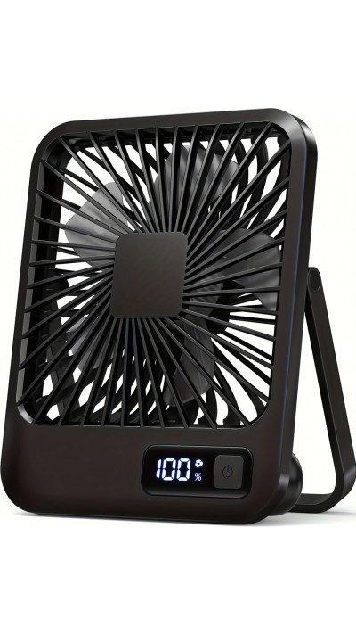 Ventilateur portable USB rechargeable 1800mAh 5 vitesses incliné 180° affichage numérique compact - Noir