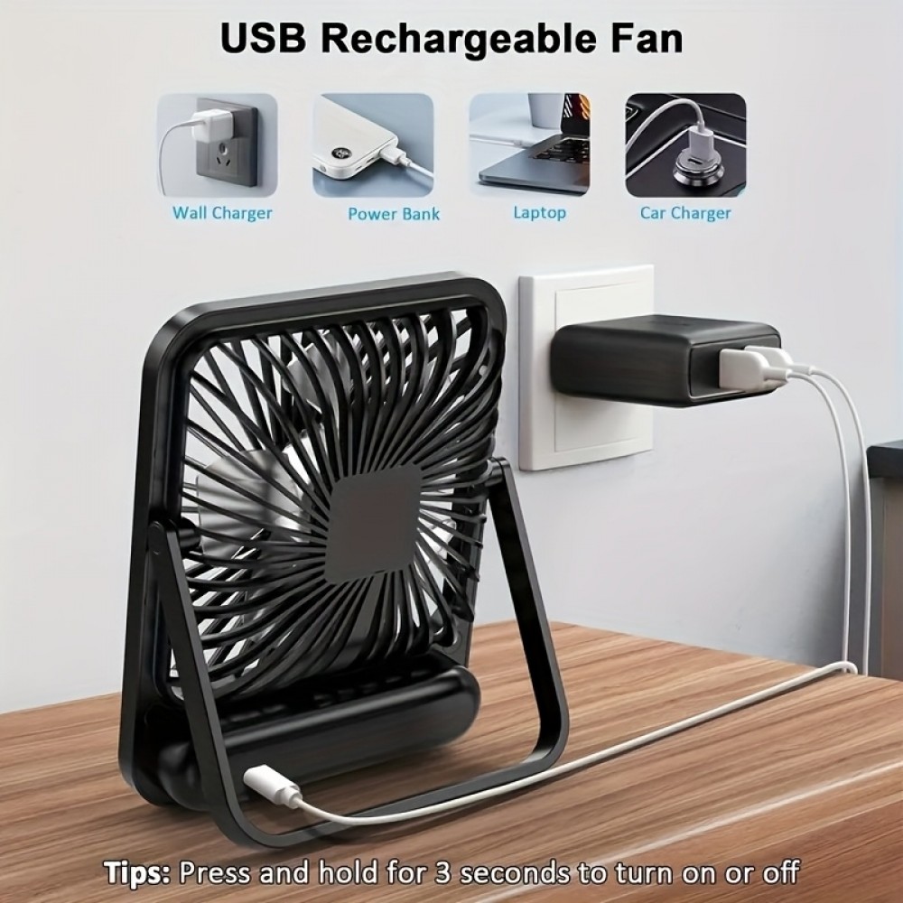 Ventilateur portable USB rechargeable 1800mAh 5 vitesses incliné 180° affichage numérique compact - Noir