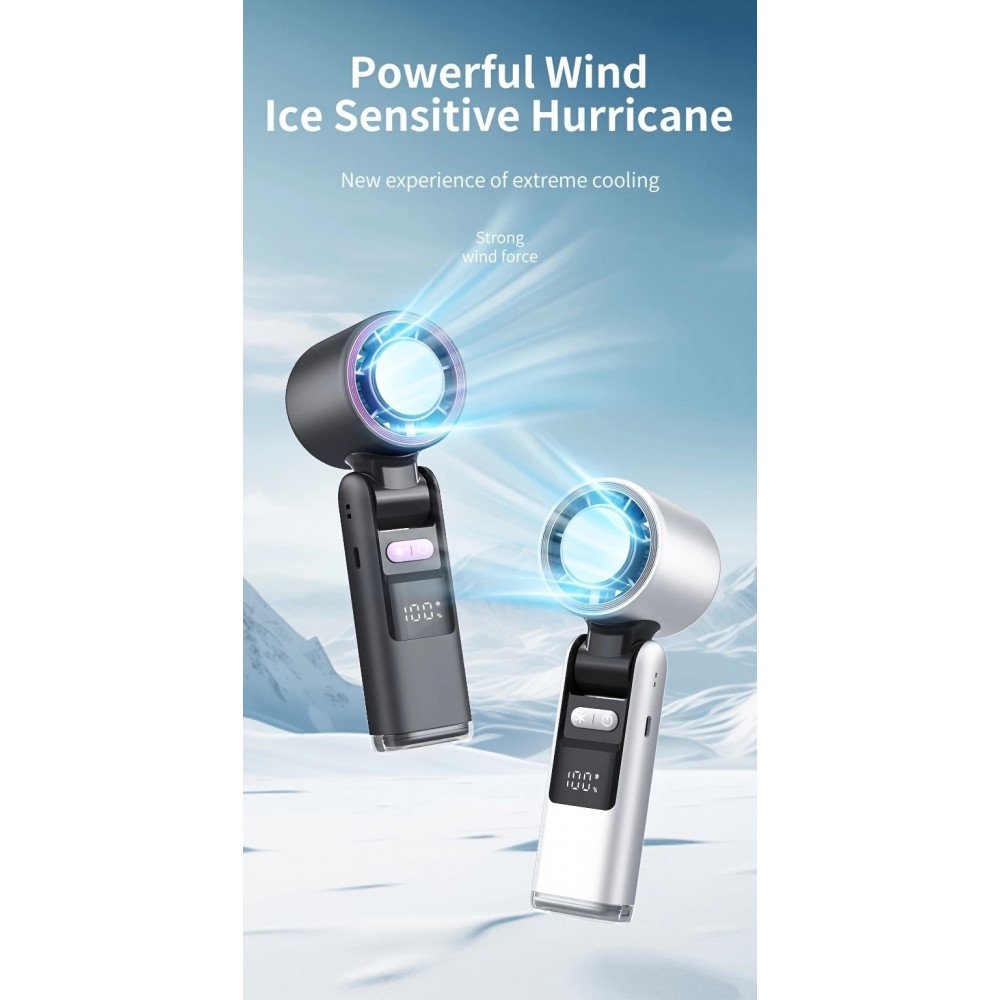 Ventilateur puissant à 4 vitesses portable rechargeable pliable avec batterie 4000mAh affichage digital - Blanc