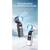 Ventilateur puissant à 4 vitesses portable rechargeable pliable avec batterie 4000mAh affichage digital - Blanc