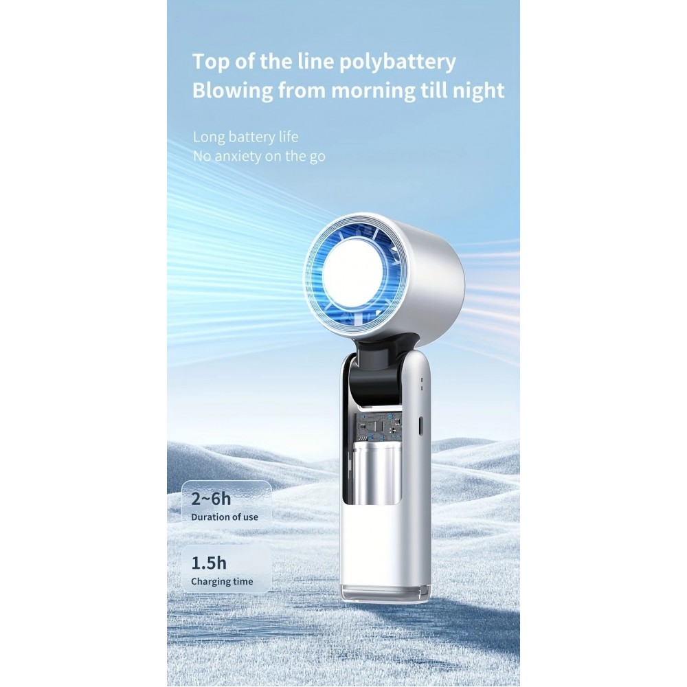 Ventilateur puissant à 4 vitesses portable rechargeable pliable avec batterie 4000mAh affichage digital - Blanc