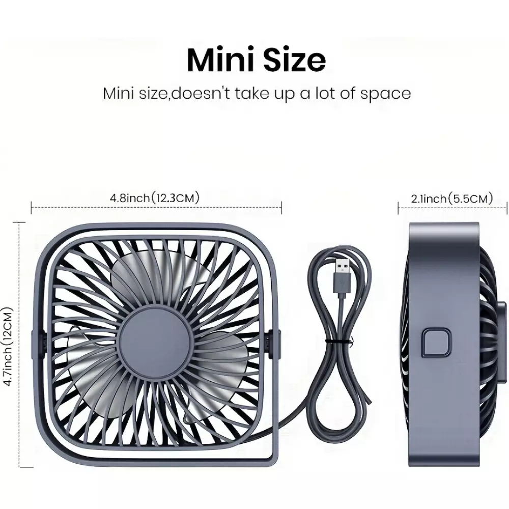 Ventilateur USB portable rotatif 360° silencieux et design à 3 vitesses - Gris
