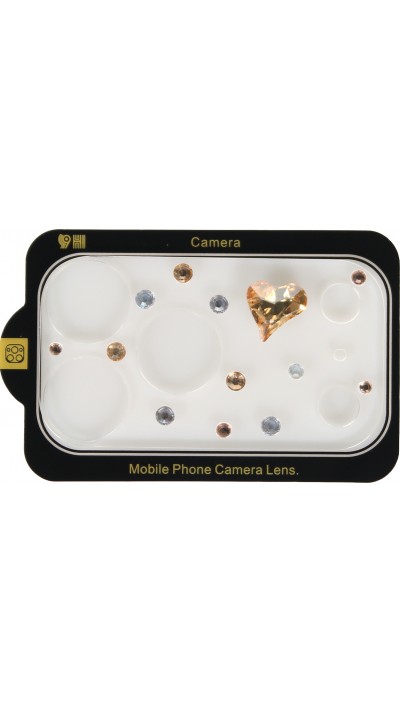 3D Luxus Kamera Schutzglas mit glitzerndem Diamant-Herz Regenbogen-Effekt - Rosa gold - iPhone 17 Pro Max