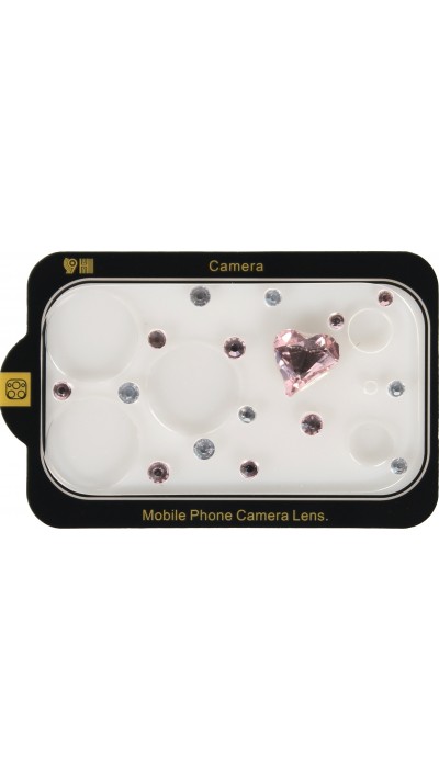 3D Luxus Kamera Schutzglas mit glitzerndem Diamant-Herz Regenbogen-Effekt - Rosa - iPhone 17 Pro Max