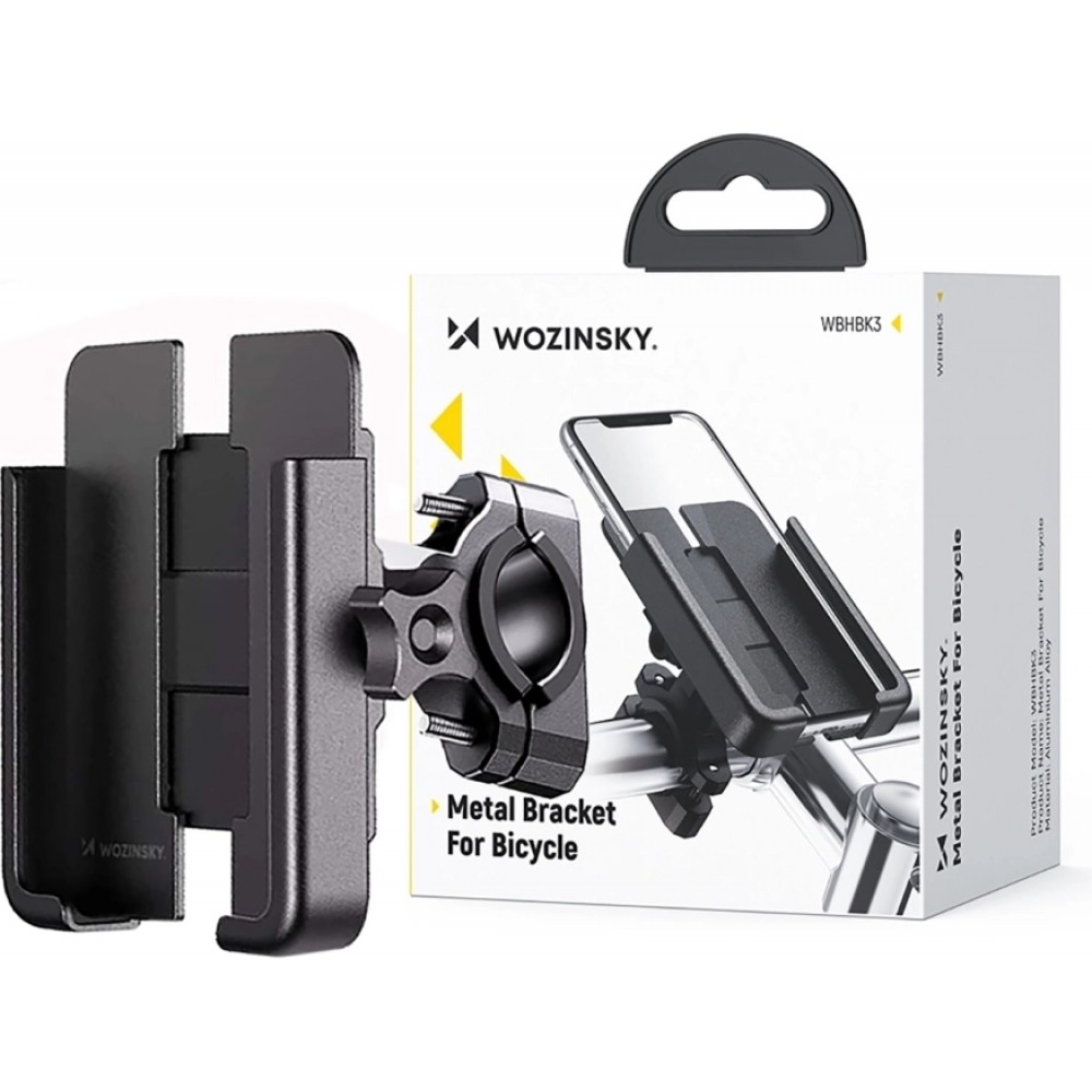 Wozinsky WBHBK3 360&deg; support t&eacute;l&eacute;phone m&eacute;tal pour v&eacute;lo et trottinette - Noir