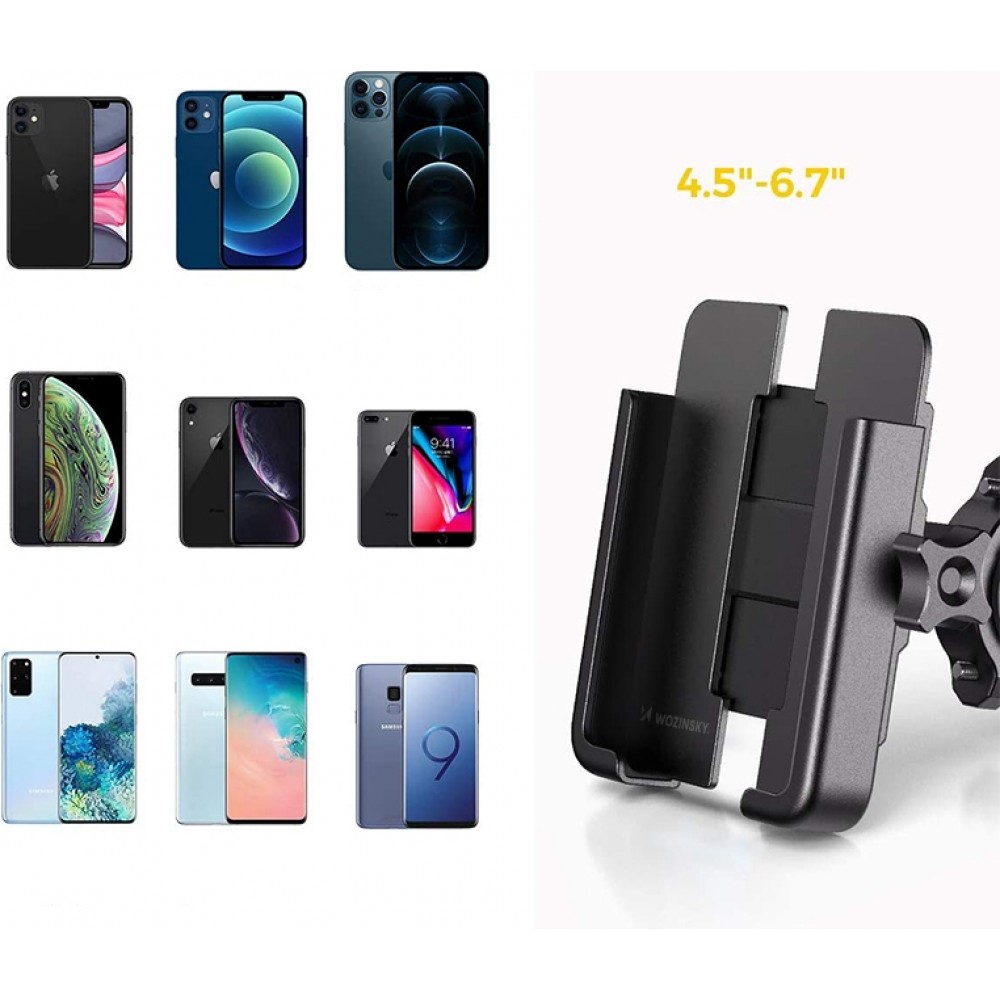 Wozinsky WBHBK3 360&deg; support t&eacute;l&eacute;phone m&eacute;tal pour v&eacute;lo et trottinette - Noir
