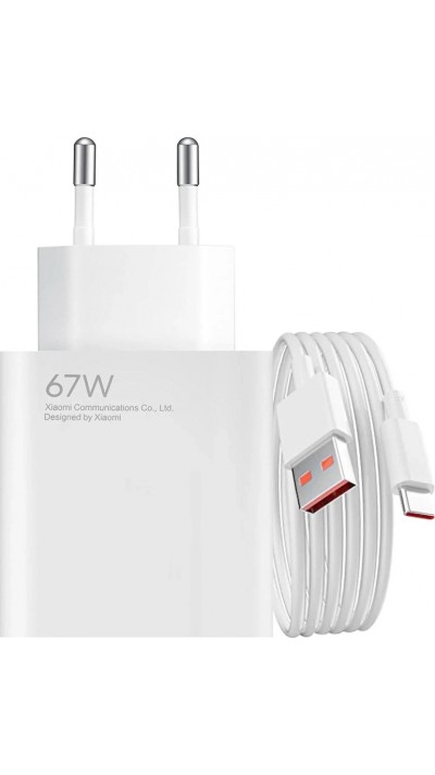 Xiaomi 67W HyperCharge Combo (Type-A) chargeur mural USB-A avec câble USB-C protection intelligente - Blanc