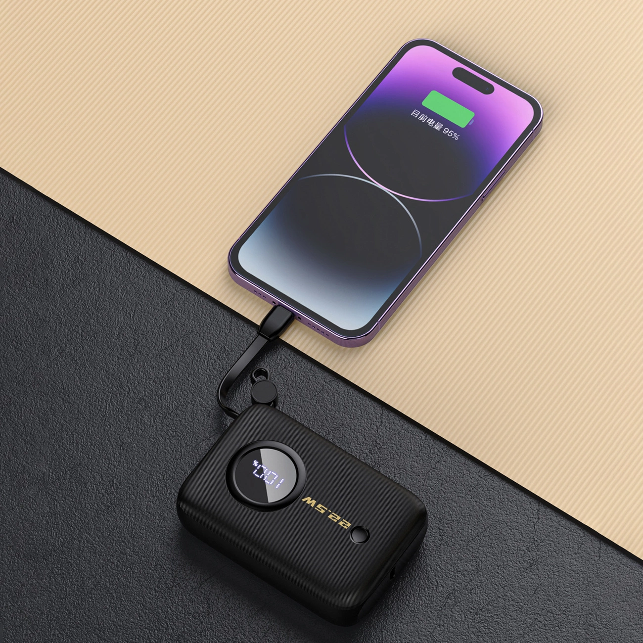 Dudao K14 Power Bank 10000mAh avec câble intégré USB-C & Lightning QC 3.0 Fast Charge - Noir